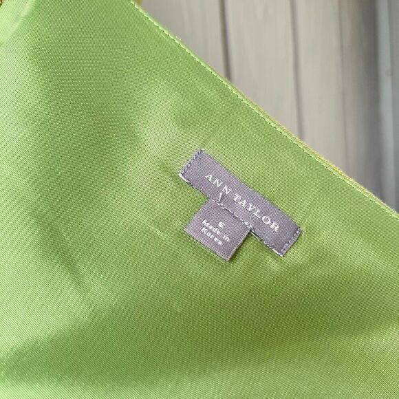 Y2K Ann Taylor Strapless Dress Sz 6 Green Cotton Silk Twill Corset Bodice - Picture 4 of 12